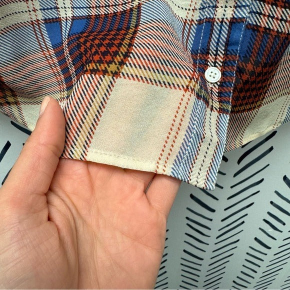L - Joie Sheer Silk Plaid Button Down Top