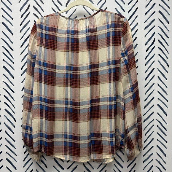 L - Joie Sheer Silk Plaid Button Down Top