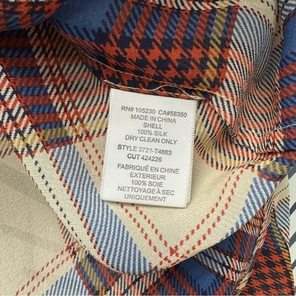 L - Joie Sheer Silk Plaid Button Down Top