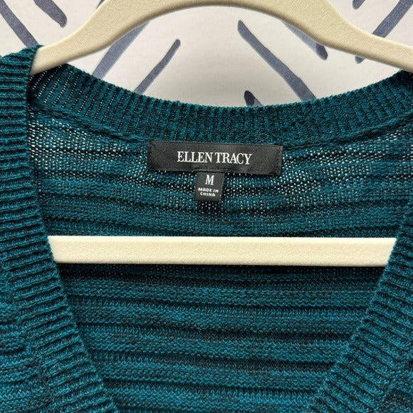 M - Ellen Tracy Teal & Black Tunic Length Sweater