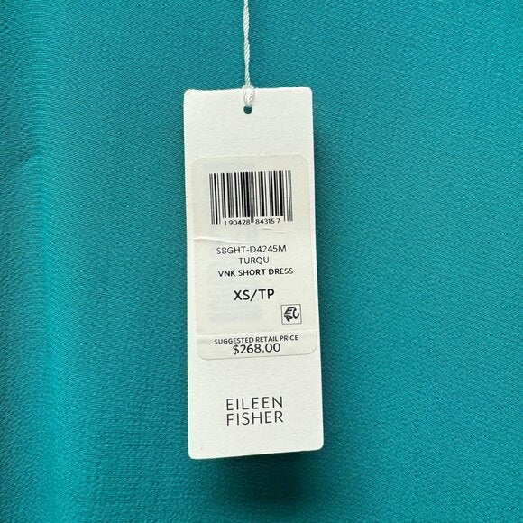 XS - NWT! $268 Eileen Fisher Turquoise Dress with Dropped Waist