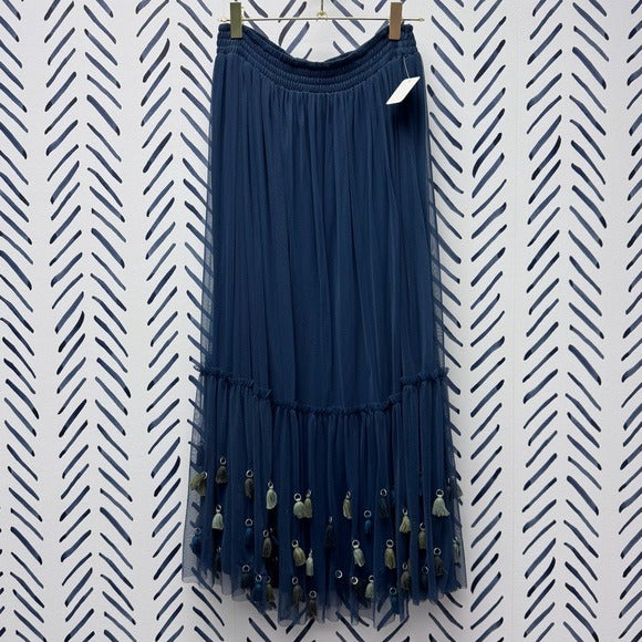 Maeve Navy Blue Maxi Skirt with Tassels - XS
