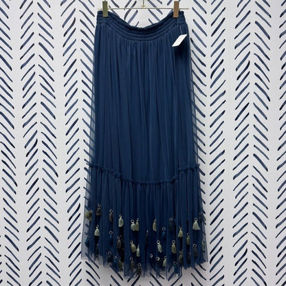 Maeve Navy Blue Maxi Skirt with Tassels - XS