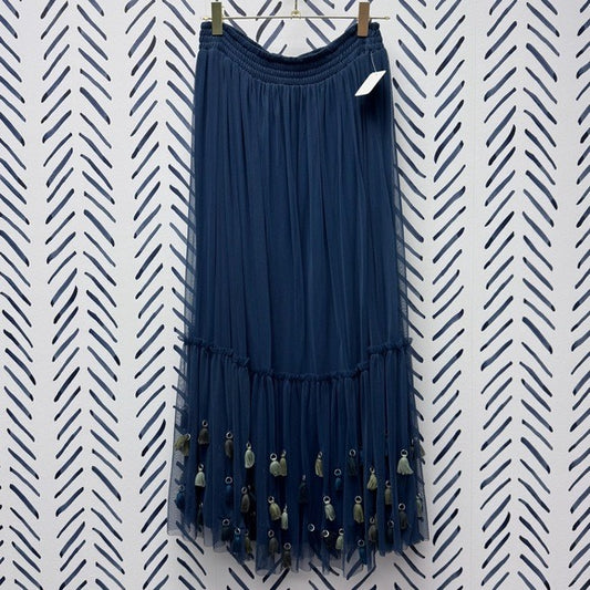 Maeve Navy Blue Maxi Skirt with Tassels - XS
