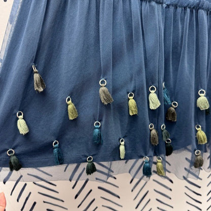Maeve Navy Blue Maxi Skirt with Tassels - XS