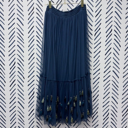 Maeve Navy Blue Maxi Skirt with Tassels - XS