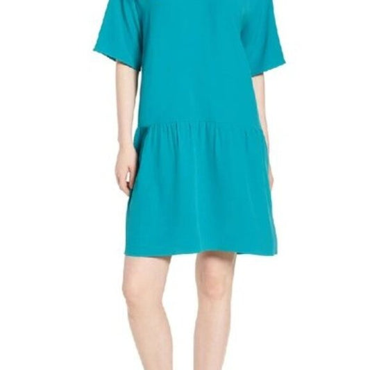 XS - NWT! $268 Eileen Fisher Turquoise Dress with Dropped Waist